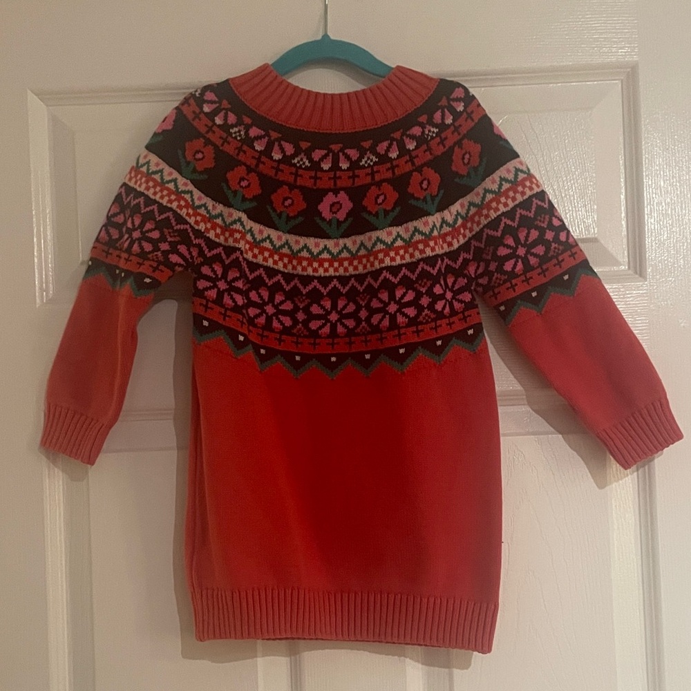 Hanna Andersson Red and Pink Patterned Sweater dress - 4T